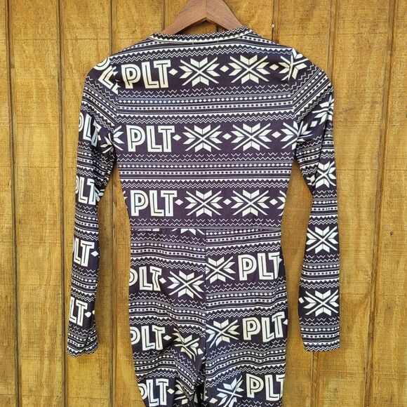 Pretty Little Thing Fair Isle Black One Piece Button Up Unionsuit Womens Size 6 - Picture 4 of 8